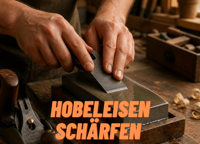 Hobeleisen wird auf einem Wasserstein geschärft