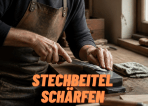 Stechbeitel wird auf einem Wasserstein geschärft